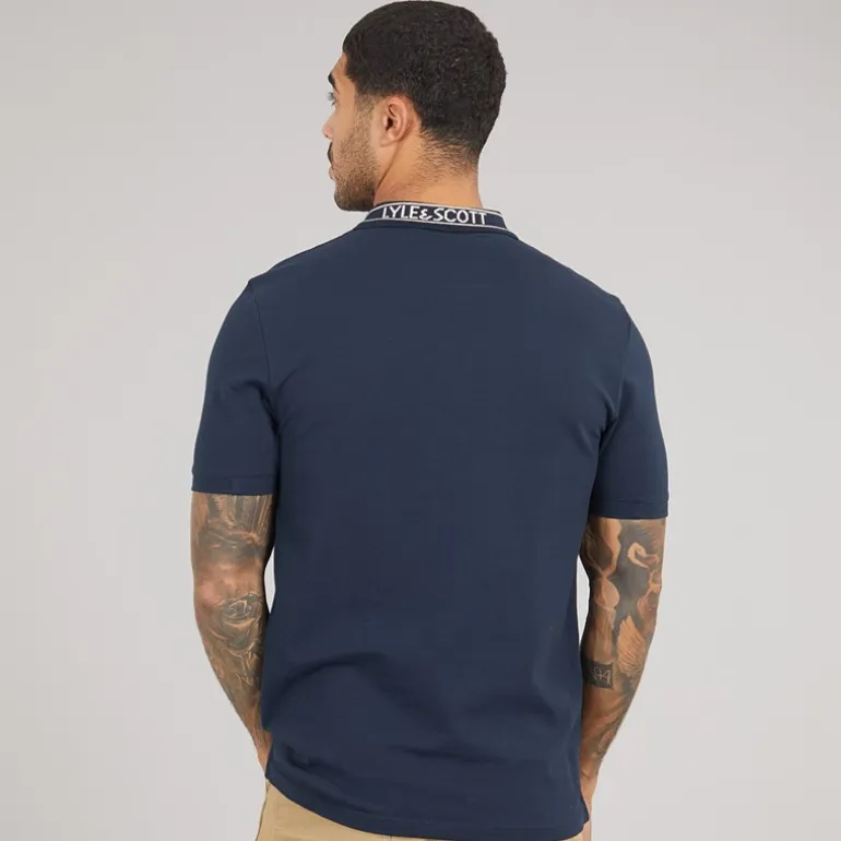 Lyle And Scott Vintage Herren Logo Rippen Polo Hemd Y070 Dark Navy/Bone White