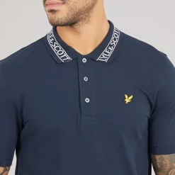 Lyle And Scott Vintage Herren Logo Rippen Polo Hemd Y070 Dark Navy/Bone White