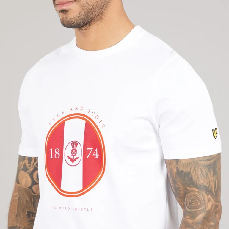 Lyle And Scott Vintage Herren Sportliches Distel Motiv T Shirt X781 White/Gala Red