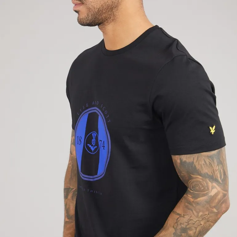 Lyle And Scott Vintage Herren Sportliches Distel Motiv T Shirt X779 Jet Black/Now Blue