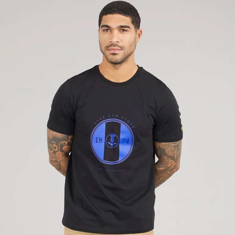 Lyle And Scott Vintage Herren Sportliches Distel Motiv T Shirt X779 Jet Black/Now Blue