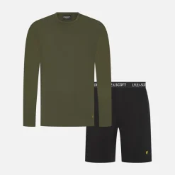 Lyle And Scott Vintage Herren Hugo Langarmshirt und Shorts Lounge Set Climbing Ivy/Schwarz