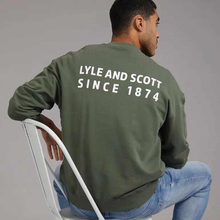 Lyle And Scott Vintage Herren Oversized 1874 Sweatshirt Cactus Green