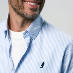 MCS Herren Greg Hemd Light Blue Stripe