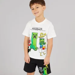 Minecraft Junge T Shirt Und Shorts Set Weiß/Schwarz