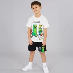 Minecraft Junge T Shirt Und Shorts Set Weiß/Schwarz