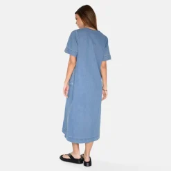 Moves Damen Morgen Kleid Midi 1002 Medium Blue