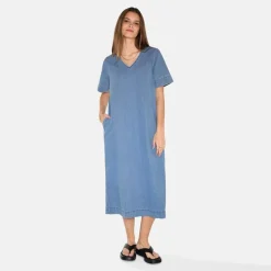 Moves Damen Morgen Kleid Midi 1002 Medium Blue