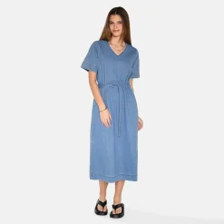 Moves Damen Morgen Kleid Midi 1002 Medium Blue