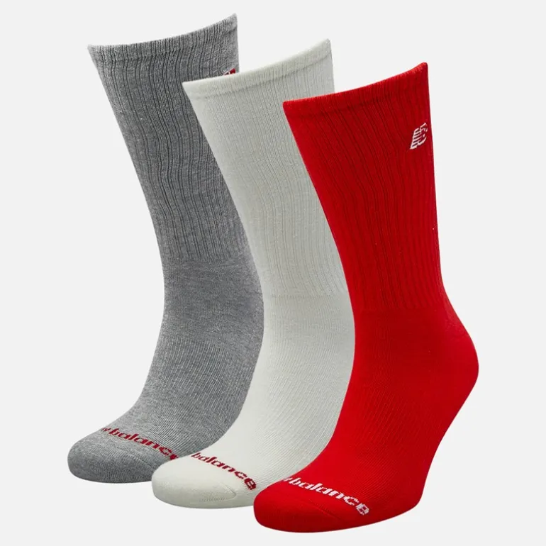 New Balance Herren Patch Logo 3er-Pack Crew Socken Weiß/Rot
