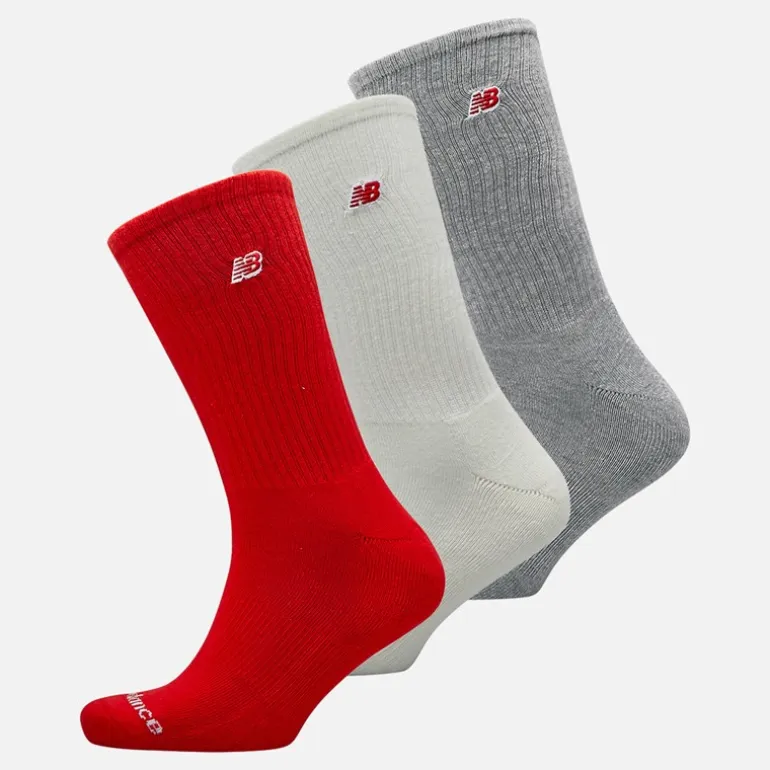 New Balance Herren Patch Logo 3er-Pack Crew Socken Weiß/Rot