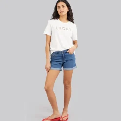 Noisy May Damen Debby Denim Shorts Medium Blue Denim