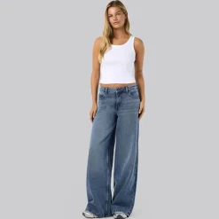 Noisy May Damen Kettie Weite Bein Jeans Medium Blue Denim