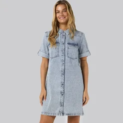 Noisy May Damen Signe Denim Kleid Light Blue Denim