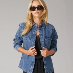 Noisy May Damen Signe Jeans Hemd Medium Blue Denim