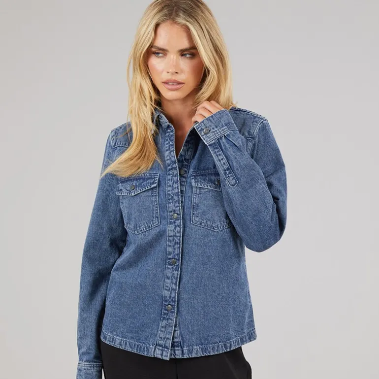 Noisy May Damen Signe Jeans Hemd Medium Blue Denim