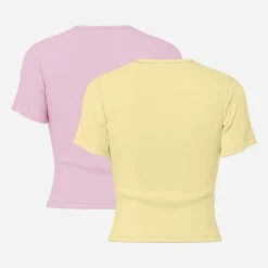 Pieces Damen Amira Zwei Pack T Shirts Rosa/Gelb