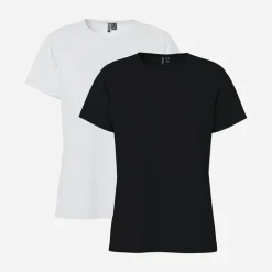 Pieces Damen Amira Zwei Pack T Shirts Schwarz/Weiß