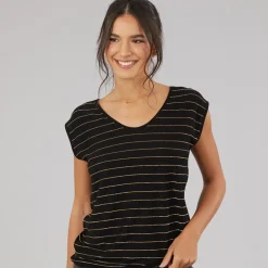 Pieces Damen Billo Lurex T Shirt Schwarz