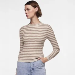 Pieces Damen Crista O Ausschnitt Gestrickter Pullover Fossil
