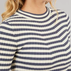 Pieces Damen Crista O Ausschnitt Gestrickter Pullover Ombre Blue