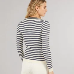Pieces Damen Crista O Ausschnitt Gestrickter Pullover Ombre Blue