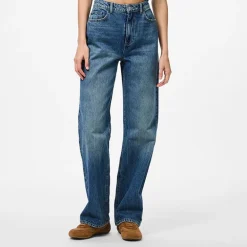 Pieces Damen Kate gerade geschnittene Jeans Medium Blue Denim