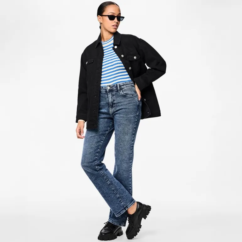 Pieces Damen Kelly Gerade Bein Jeans Medium Blue Denim