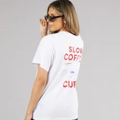 Pieces Damen Oversized Grafik T Shirt White Coffee