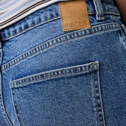 Pieces Damen Selma Weit Bein Jeans Medium Blue Denim