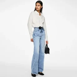 Pieces Damen Selma Weit Bein Jeans Light Blue Denim