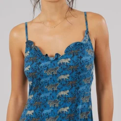 Pieces Damen Slip Knöchel Kleid French Blue Leopards