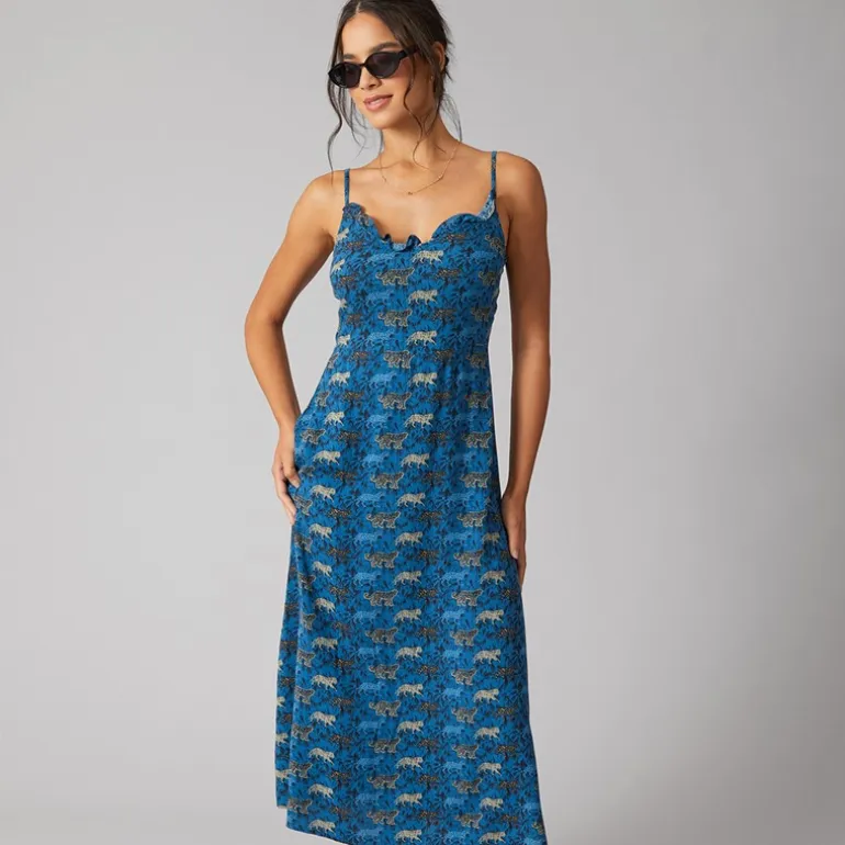 Pieces Damen Slip Knöchel Kleid French Blue Leopards