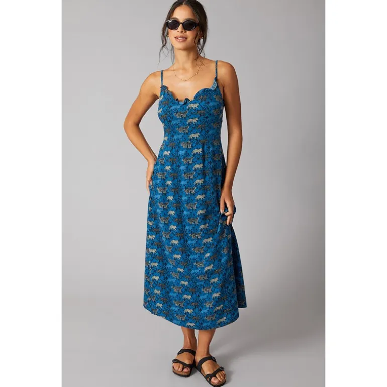 Pieces Damen Slip Knöchel Kleid French Blue Leopards