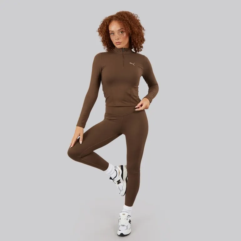 Puma Damen Trainings Oberteil mit halbem Reißverschluss Espresso Brown