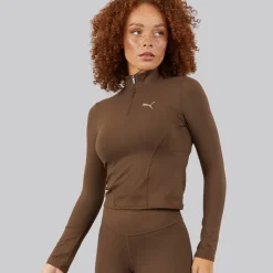 Puma Damen Trainings Oberteil mit halbem Reißverschluss Espresso Brown