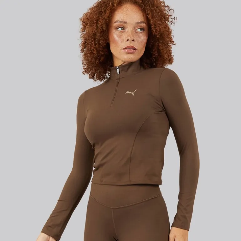 Puma Damen Trainings Oberteil mit halbem Reißverschluss Espresso Brown