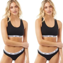 Reebok Damen Frankie Logo 2er-Pack Baumwoll-Bralettes Schwarz