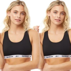 Reebok Damen Frankie Logo 2er-Pack Baumwoll-Bralettes Schwarz