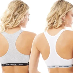 Reebok Damen Frankie Logo Zwei Pack Baumwolle Bralettes Weiß / Grau Melange