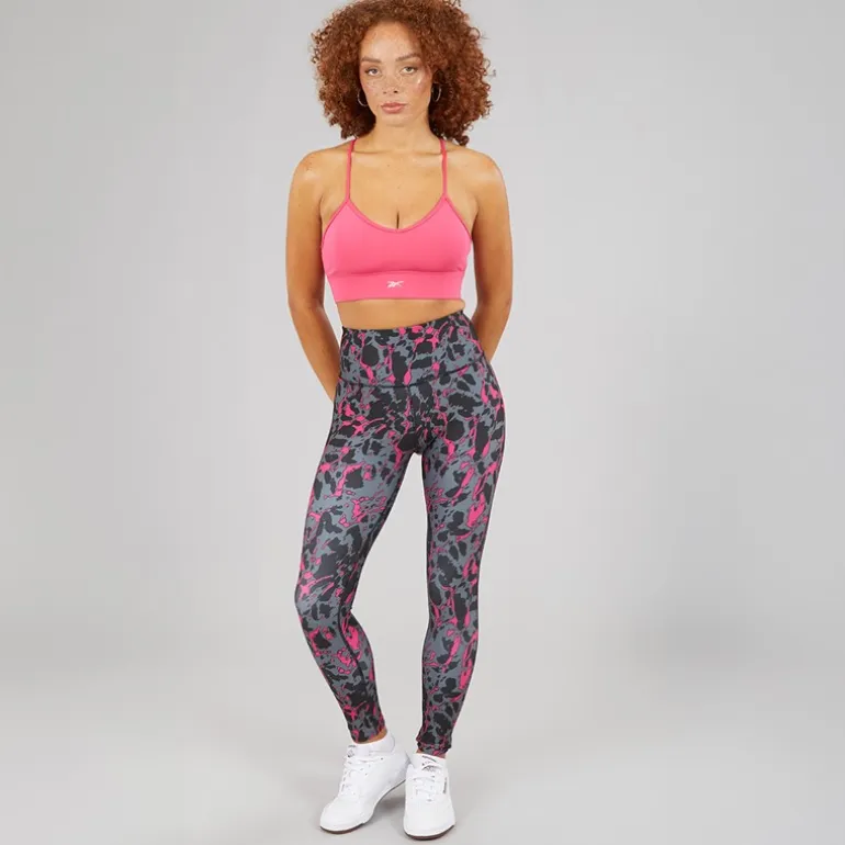 Reebok Damen ID Train AOP Hohe Taille Enge Leggings Schwarz/Bold Pink
