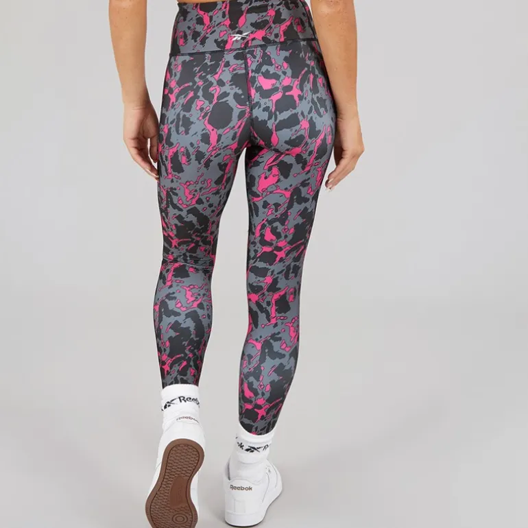 Reebok Damen ID Train AOP Hohe Taille Enge Leggings Schwarz/Bold Pink