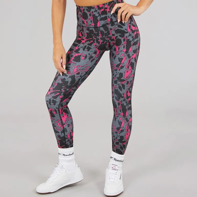 Reebok Damen ID Train AOP Hohe Taille Enge Leggings Schwarz/Bold Pink