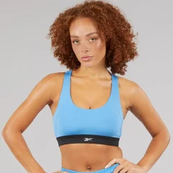 Reebok Damen ID Train Racer Leichter Halt Sport BH Top Recovery Blue
