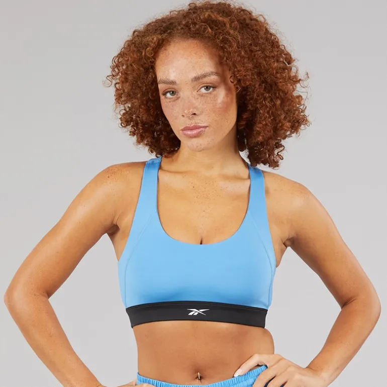 Reebok Damen ID Train Racer Leichter Halt Sport BH Top Recovery Blue