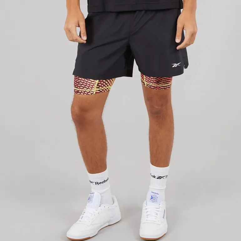 Reebok Herren Athlete Hype Zwei In Einem Shorts Schwarz/Electric Yellow