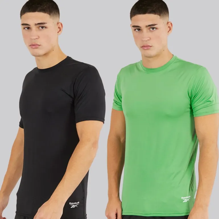 Reebok Herren Clyde Performance Zweierpack T Shirts Schwarz/Upgrade Grün