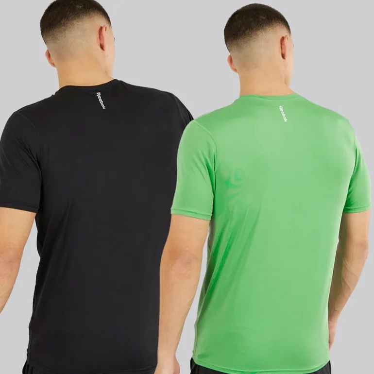 Reebok Herren Clyde Performance Zweierpack T Shirts Schwarz/Upgrade Grün