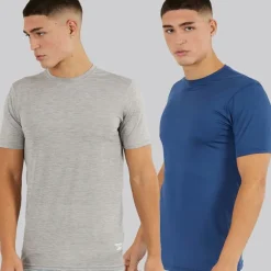 Reebok Herren Craig Performance Zweierpack T-Shirts Batik Blau/Grau Melange