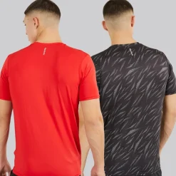 Reebok Herren Diallo Performance Zweierpack T-Shirts Schwarz Print/Rot
